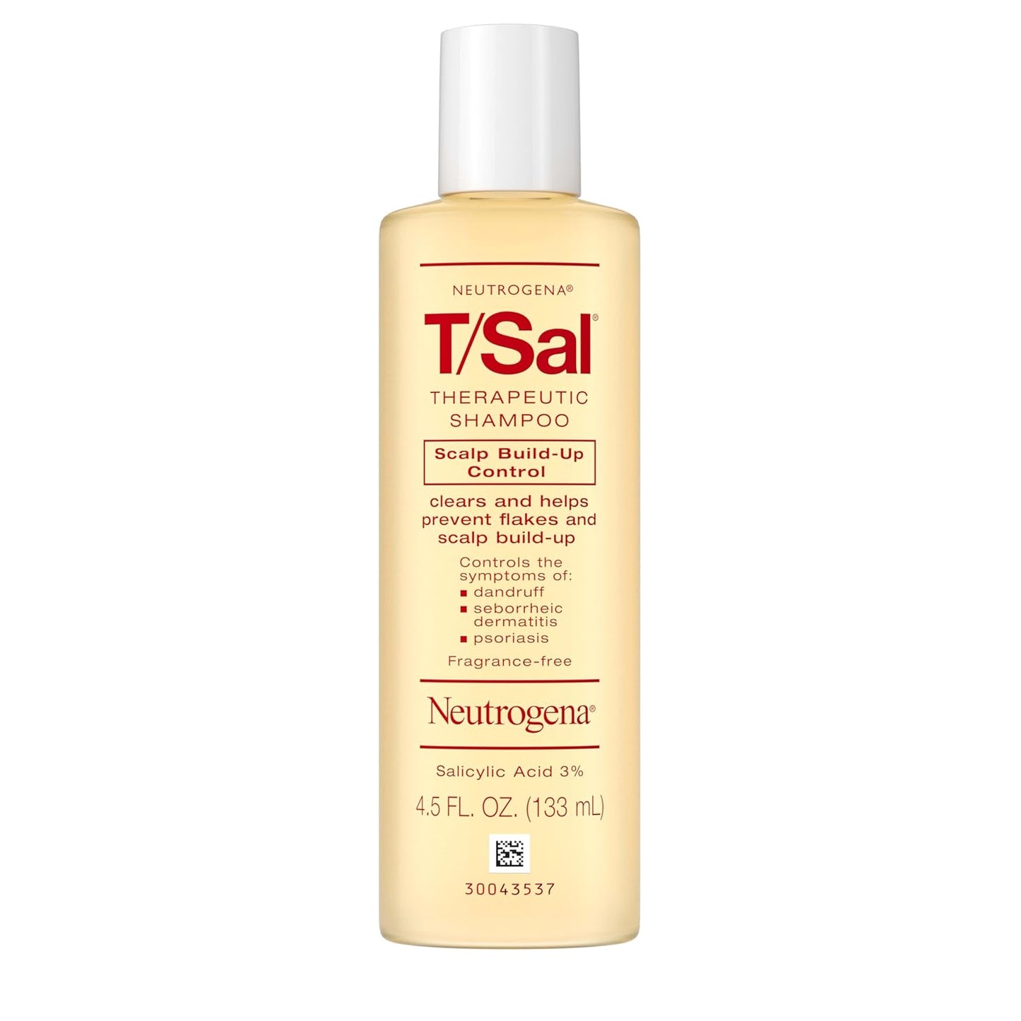 Neutrogena T/Sal Therapeutic Dandruff Shampoo, Scalp Build-Up Control, 3% Salicylic Acid, Scalp Psoriasis Treatment, Seborrheic Dermatitis Shampoo, Clears & Controls Flakes, Fragrance Free, 4.5 fl oz