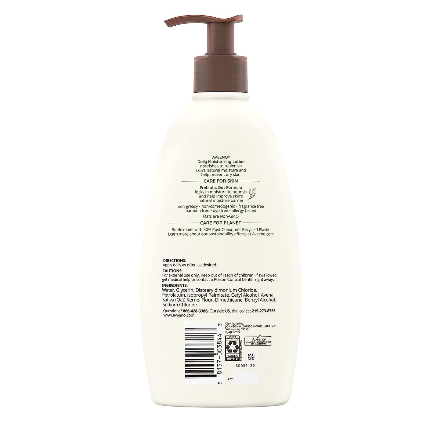 Aveeno Daily Moisturizing Body Lotion for Dry Skin with Prebiotic Oat, Fragrance & Paraben Free, Non-Greasy, Non-Comedogenic, for Sensitive Skin & 72-Hour Moisturizer 18 Fl Oz