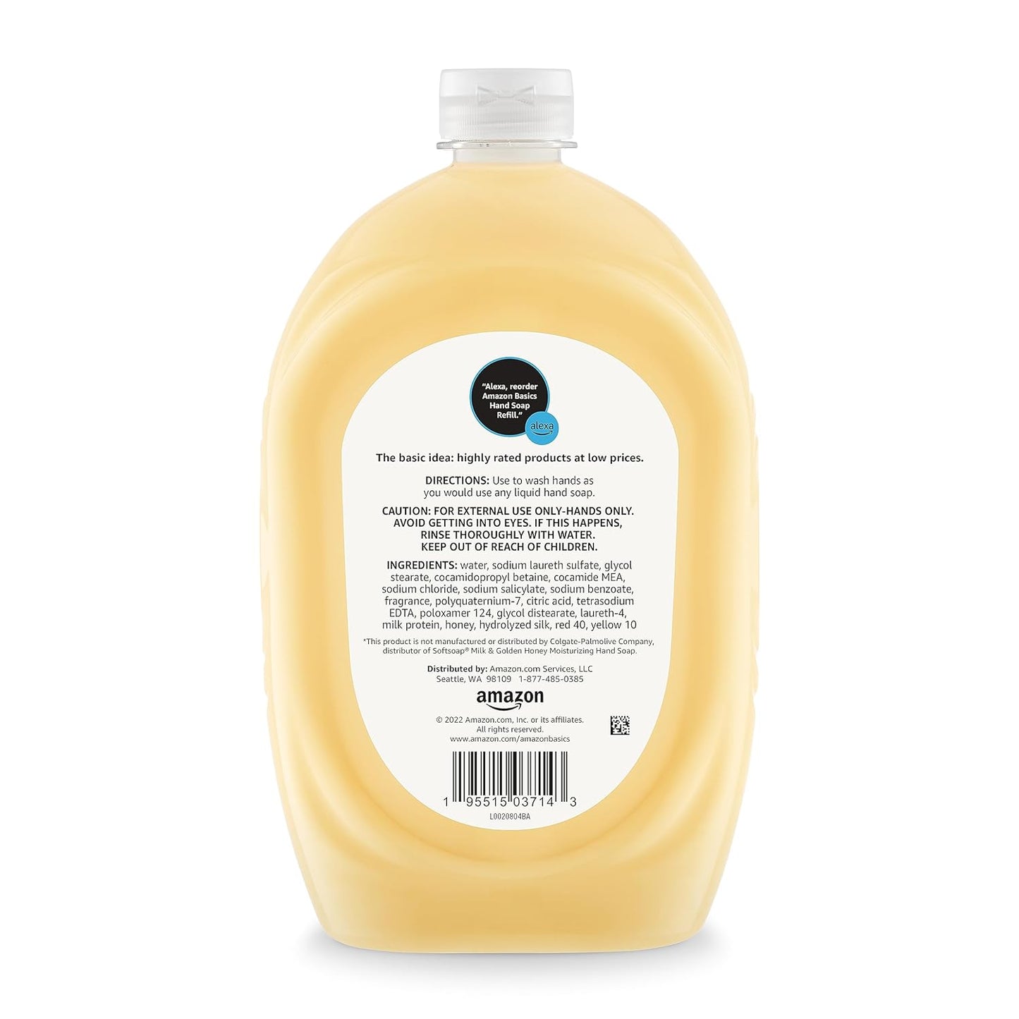 Amazon Basics Liquid Hand Soap Refill, Milk and Honey Scent, Triclosan-free, 50 Fluid Ounces, Pack of 1