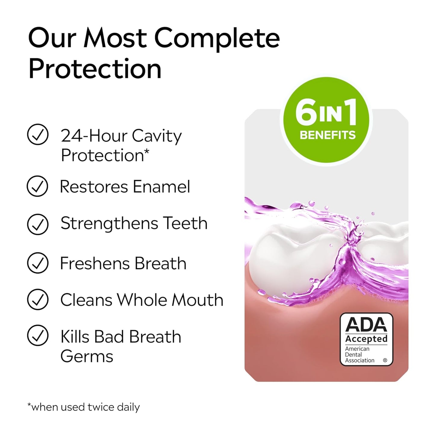 Listerine Total Care Anticavity Fluoride Mouthwash, 6-in-1 Rinse Helps Kill 99% of Bad Breath Germs, Prevents Cavities, Strengthens Teeth, Bad Breath Treatment for Adults, Fresh Mint, Twin Pack, 2x1 L