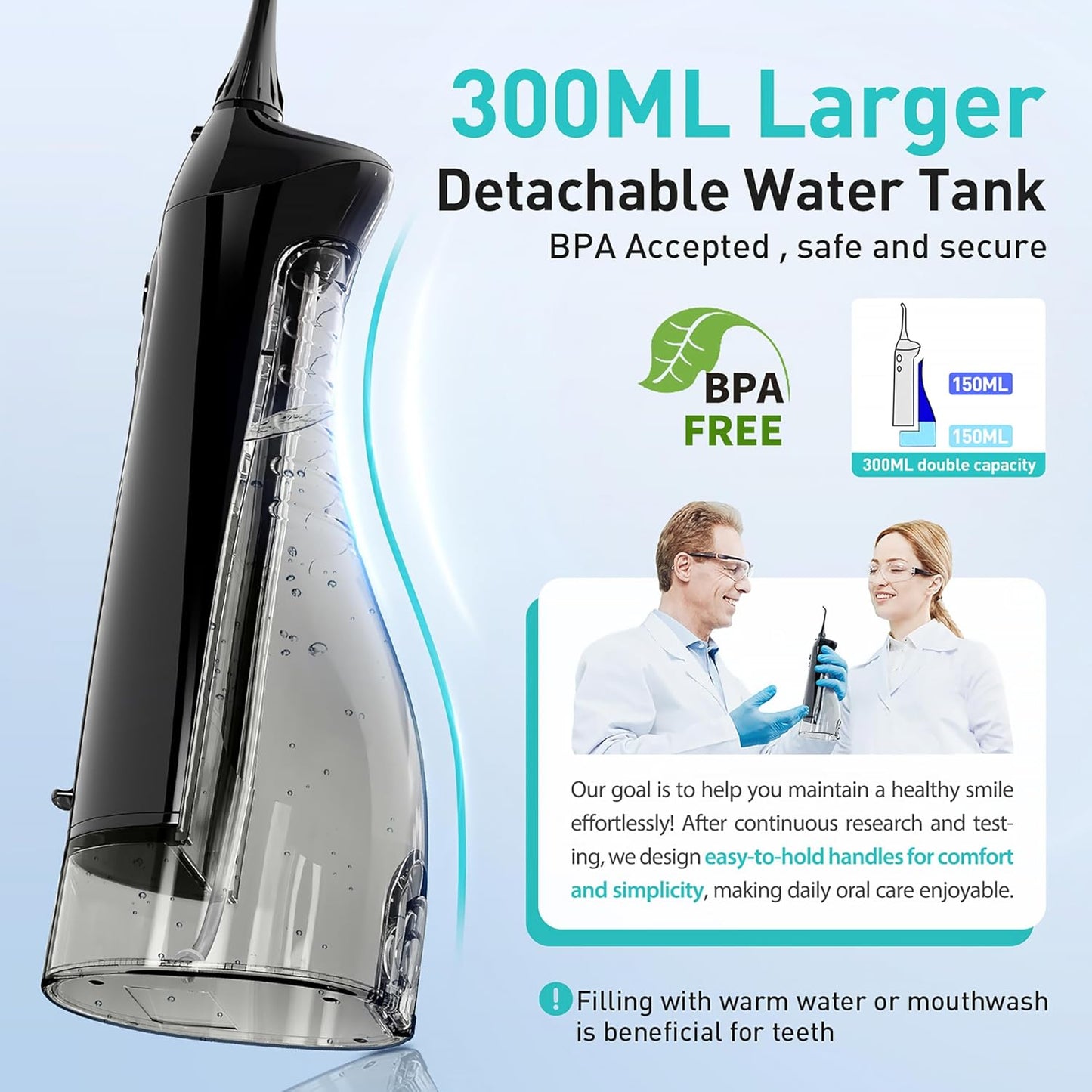 COSLUS Water Dental Flosser Teeth Pick: Portable Cordless Oral Irrigator 300ML Rechargeable Travel Irrigation Cleaner IPX7 Waterproof Electric Flossing Machine for Teeth Cleaning C20(F5020E)