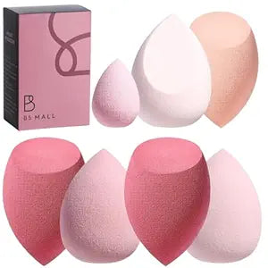 Makeup Sponge Set BS-MALL with Storage Case 7 Pcs for Liquid, Cream, and Powder,SAVE Foundation with 1 Mini Makeup Sponge For Travel Daily Use (A-Pink）
