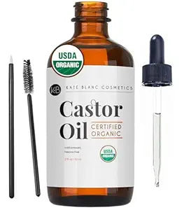 Kate Blanc Cosmetics Castor Oil Organic for Hair, Lashes, Face (2oz), 100% Pure, Cold Pressed, Hexane Free. Eyelash Serum for Thicker-Looking Eyelashes & Eyebrows