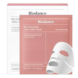 BIODANCE Bio-Collagen Real Deep Mask, Hydrating Overnight Hydrogel Mask, Pore Minimizing, Elasticity Improvement, 34g x4ea