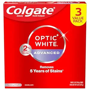 Colgate Optic White Advanced Teeth Whitening Toothpaste, 2% Hydrogen Peroxide Toothpaste, Sparkling White, 3.2 Oz, 3 Pack