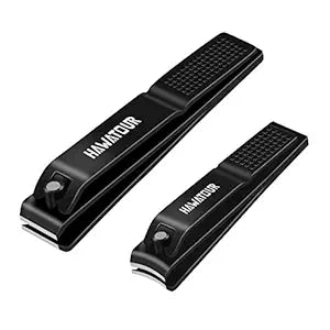 Nail Clippers Set, Ultra Sharp Sturdy Fingernail and Toenail Clipper Cutters with Visibly Tin Case, Black
