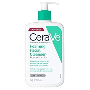CeraVe Foaming Facial Cleanser, Daily Face Wash for Oily Skin, Hyaluronic Acid + Ceramides + Niacinamide, Fragrance Free & Paraben Free, Non-Drying Oil Control Face Wash, 16 Fluid Ounces
