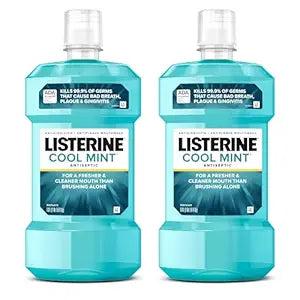 Listerine Cool Mint Antiseptic Mouthwash, Kills 99.9% of Germs That Cause Bad Breath, Plaque & Gingivitis, ADA Accepted, Clinically Proven, Cool Mint Flavor, for Adults, 1L Bottles, 2 Pack