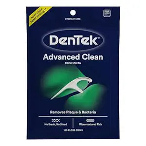 DenTek Triple Clean Advanced Clean Floss Picks, No Break & No Shred Floss, 150 Count, (Packaging May Vary)