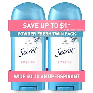 Secret Antiperspirant and Deodorant for Women, 24hr Sweat & Odor Protection, PH Balanced Protection, Gentle on Skin, Wide Solid, Powder Fresh Scent, 2.7 oz (Pack of 2)