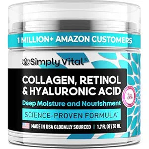 SimplyVital Collagen, Retinol & Hyaluronic Acid Cream - Anti-Aging Face Moisturizer for Face, Firming Skin Care Neck & Décolleté - Made in USA, Daily Moisturizer Face Cream Day & Night - 1.7 fl.oz.