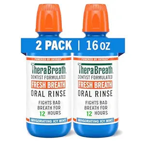 TheraBreath Fresh Breath Mouthwash, Icy Mint Flavor, Alcohol-Free, 16 Fl Oz (Pack of 2)