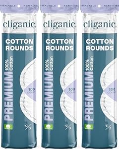 Cliganic Premium Cotton Rounds for Face (300 Count) - Makeup Remover Pads, Hypoallergenic, Lint-Free | 100% Pure Cotton (Packaging May Vary)