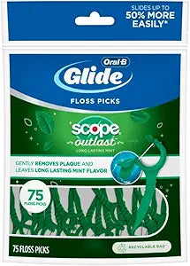 Oral-B Glide Complete Floss Picks, Dental Floss Picks, Scope Outlast, 75-ct, Toothpicks Floss Picks