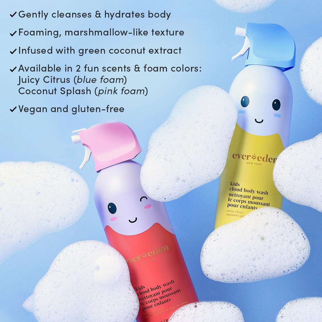 Evereden Kids Cloud Body Wash (6.7 fl. oz., Juicy Citrus): Creamy Nourishing Cloud-Like Texture Toddler Body Wash - Gentle Hydrating Body Wash for Kids with Delicate Skin