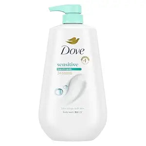Dove Body Wash with Pump Sensitive Skin For 24hr Lotion-Soft Skin Moisturizing Skin Cleanser Gentle Hypoallergenic Formula with No Sulfates No Parabens 30.6 oz