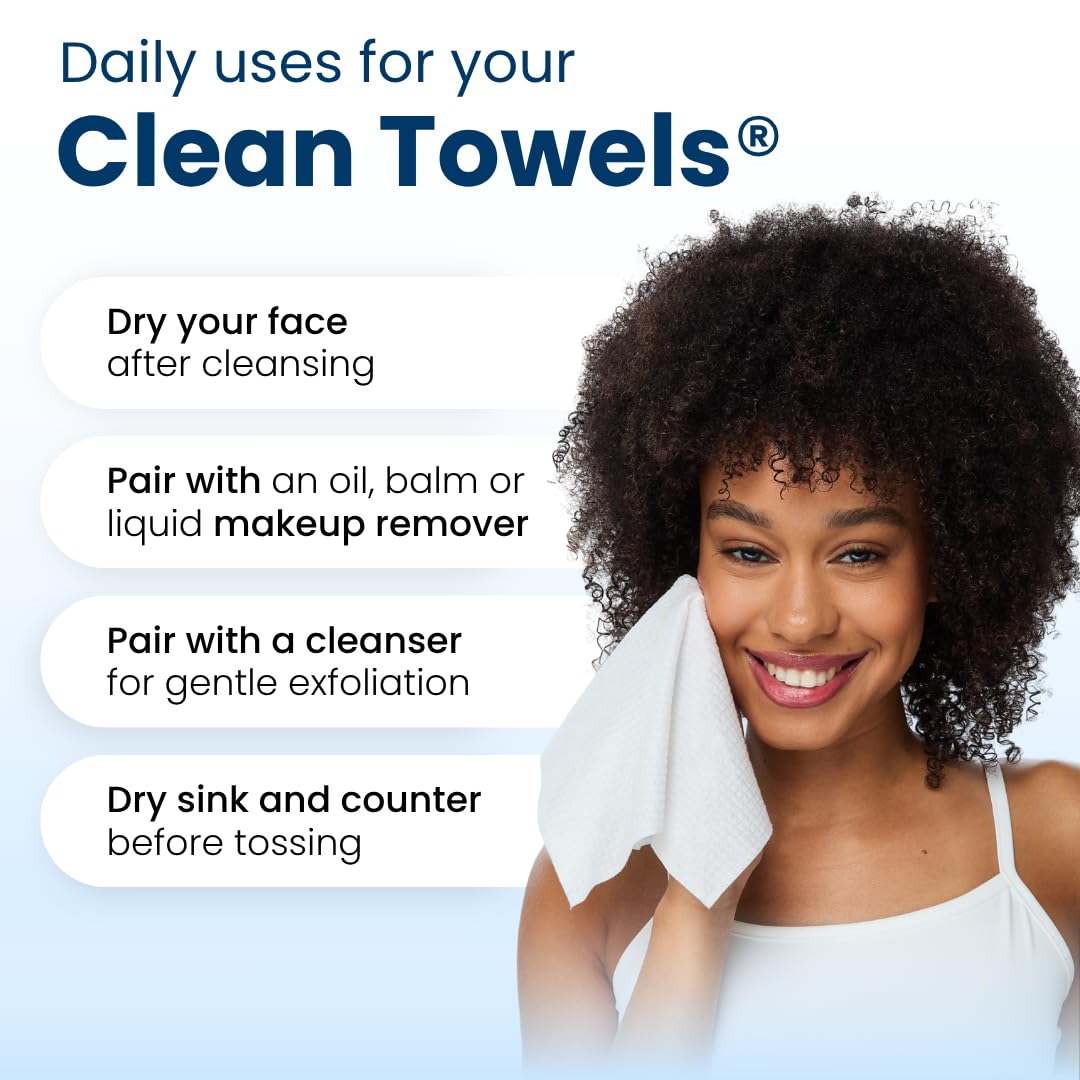 Clean Skin Club Clean Towels XL®, 100% USDA Biobased Face Towel, Disposable Face Towelette, Eczema Association Accepted, Makeup Remover Dry Wipes, Ultra Soft, 50 Count
