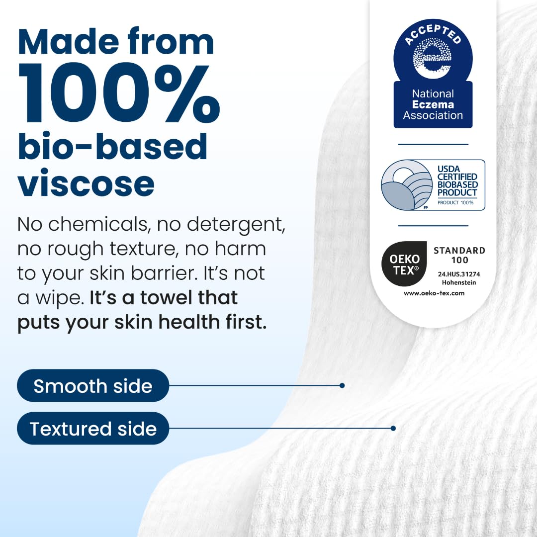 Clean Skin Club Clean Towels XL®, 100% USDA Biobased Face Towel, Disposable Face Towelette, Eczema Association Accepted, Makeup Remover Dry Wipes, Ultra Soft, 50 Count