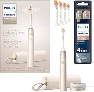 Philips Sonicare DiamondClean Prestige 9900 Rechargeable Electric Toothbrush with SenseIQ, 5 Premium All-in-One Brush Heads, Plaque Removal, Gum Care, Whitening, Champagne, BD9001AZ
