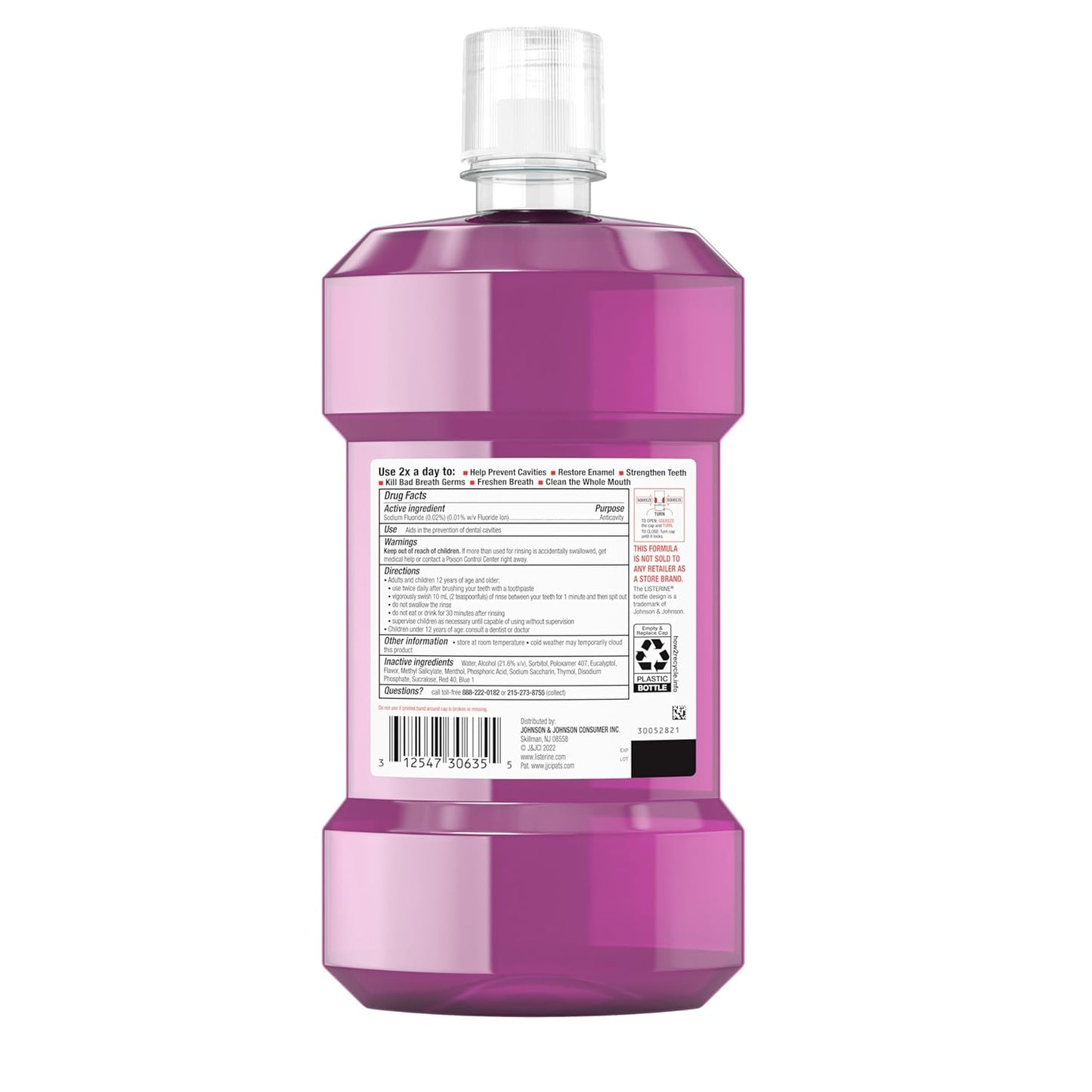 Listerine Total Care Anticavity Fluoride Mouthwash, 6-in-1 Rinse Helps Kill 99% of Bad Breath Germs, Prevents Cavities, Strengthens Teeth, Bad Breath Treatment for Adults, Fresh Mint, Twin Pack, 2x1 L