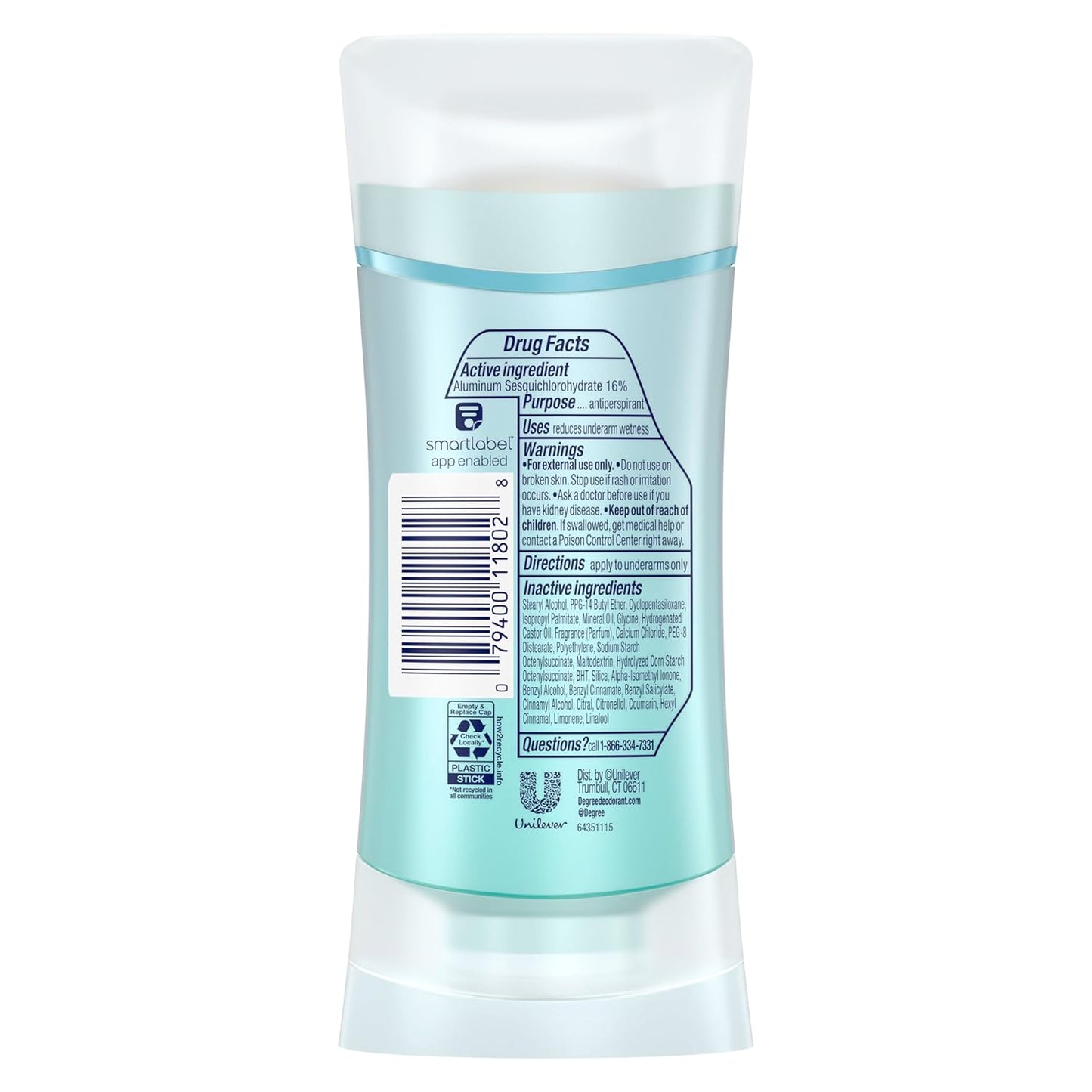 Degree Advanced Protection Antiperspirant Deodorant Shower Clean for 72-Hour Sweat & Odor Control for Women, with Body Heat Activated Technology, 2.6 oz