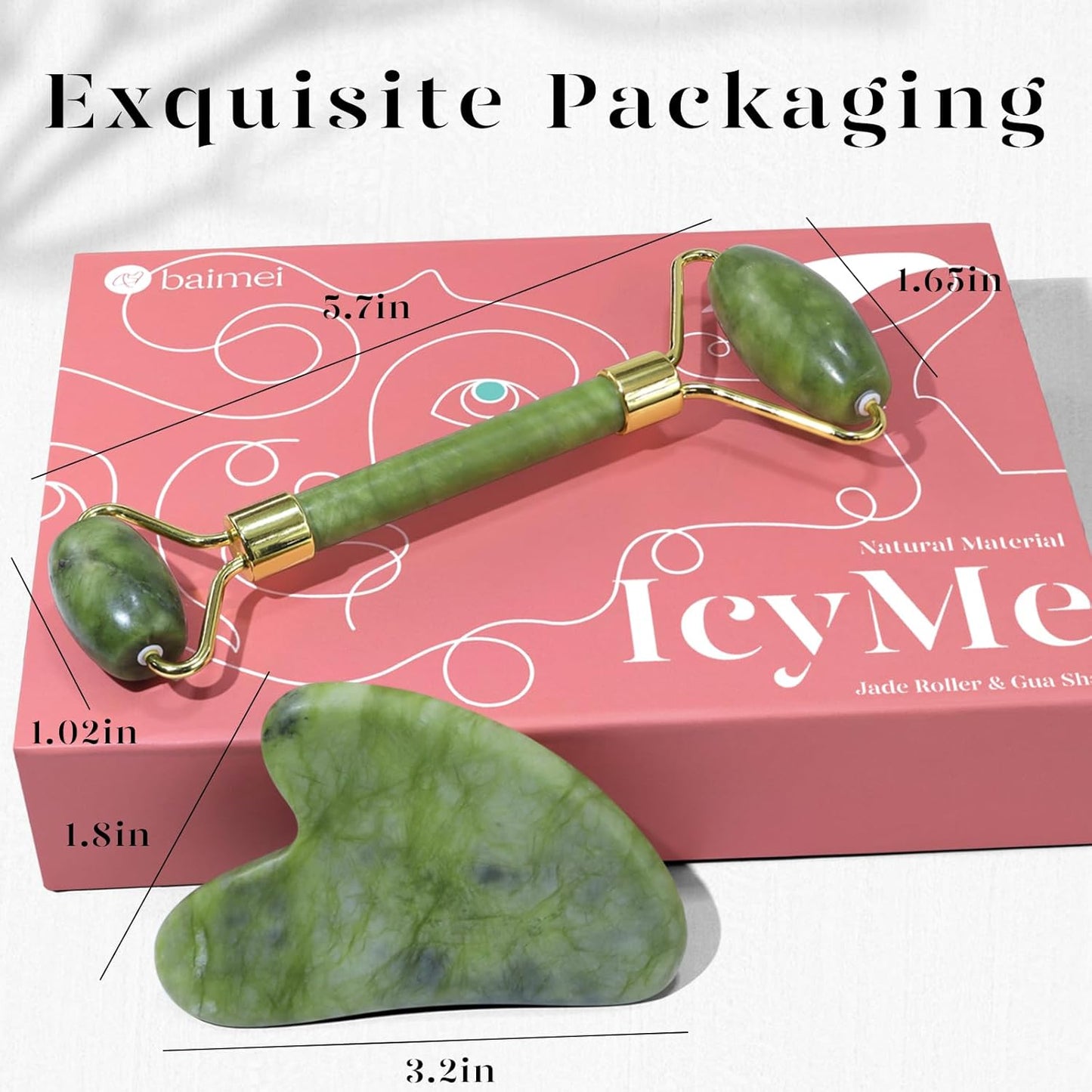 BAIMEI IcyMe Gua Sha & Jade Facial Tools Face Roller and Gua Sha Set for Puffiness and Redness Reducing Skin Care Routine, Self Care Gift for Men Women - Green