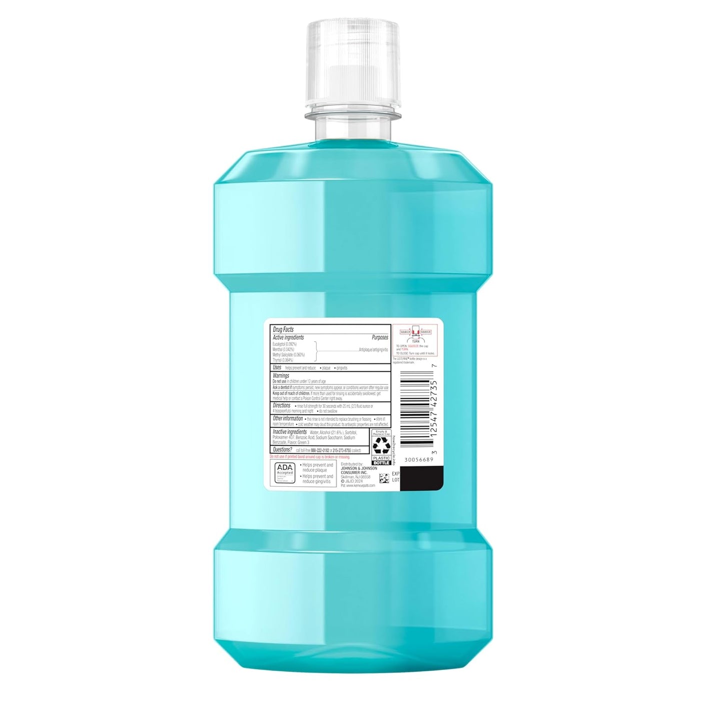 Listerine Cool Mint Antiseptic Mouthwash, Kills 99.9% of Germs That Cause Bad Breath, Plaque & Gingivitis, ADA Accepted, Clinically Proven, Cool Mint Flavor, for Adults, 1L Bottles, 2 Pack