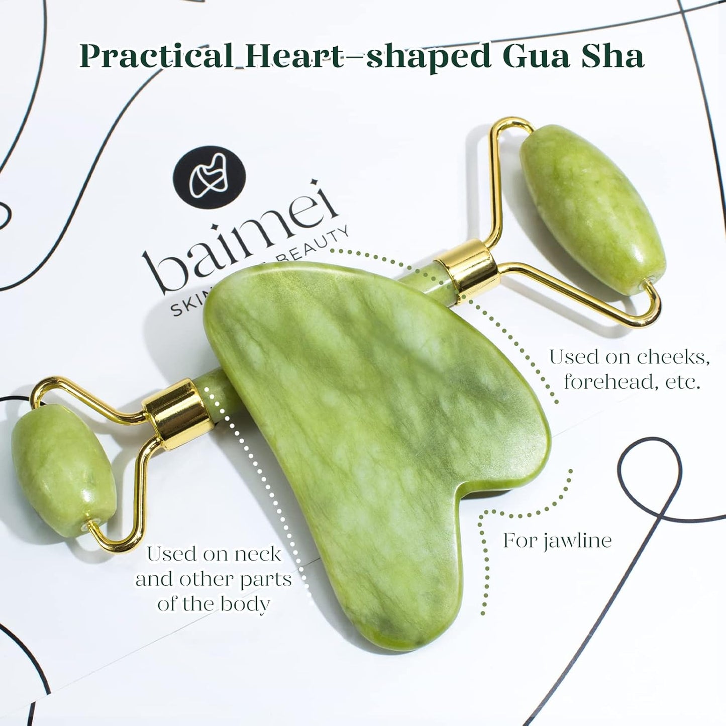 BAIMEI IcyMe Gua Sha & Jade Facial Tools Face Roller and Gua Sha Set for Puffiness and Redness Reducing Skin Care Routine, Self Care Gift for Men Women - Green