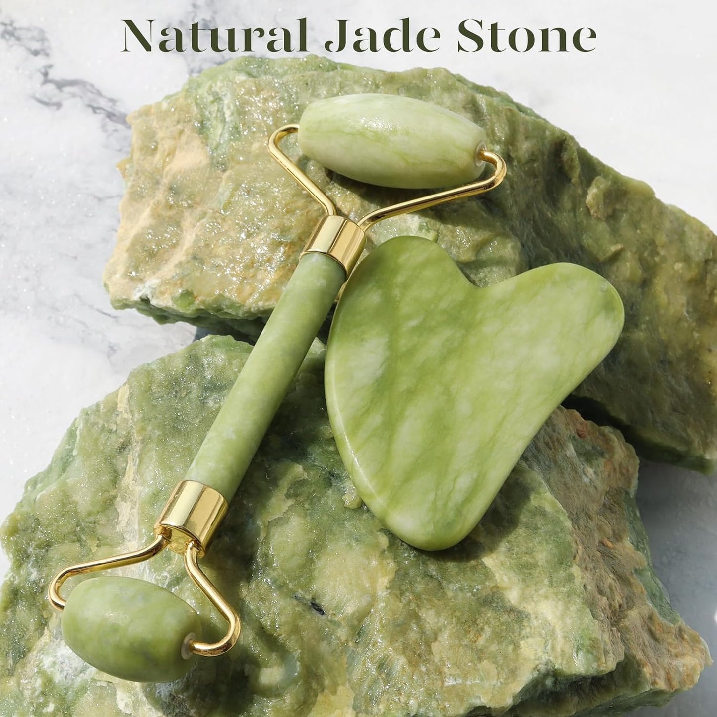 BAIMEI IcyMe Gua Sha & Jade Facial Tools Face Roller and Gua Sha Set for Puffiness and Redness Reducing Skin Care Routine, Self Care Gift for Men Women - Green