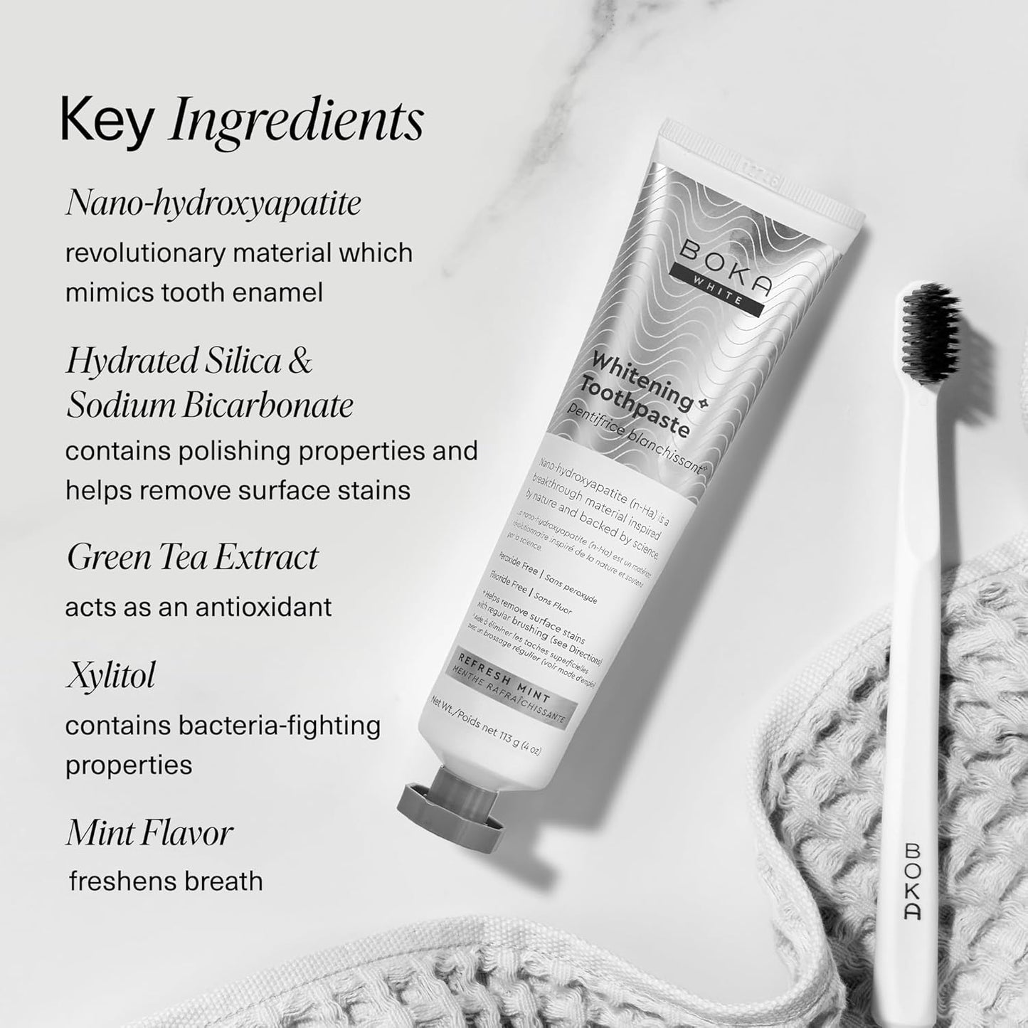 Boka Fluoride Free Toothpaste, Nano Hydroxyapatite Toothpaste, Appropriate for Sensitive Teeth, for Adult, Kids Oral Care - Whitening* Refresh Mint, 4 Fl Oz 1Pk US Manufactured