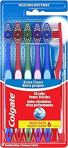 Colgate Extra Clean Toothbrush, Medium Toothbrush for Adults, 6 Pack