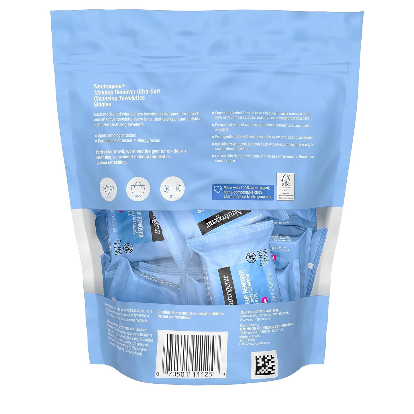 Neutrogena Makeup Remover Wipes Singles, Individually Wrapped Face Wipes, Daily Facial Cleanser Towelettes, Gently Removes Oil & Makeup, Alcohol-Free Makeup Wipes, 20 ct