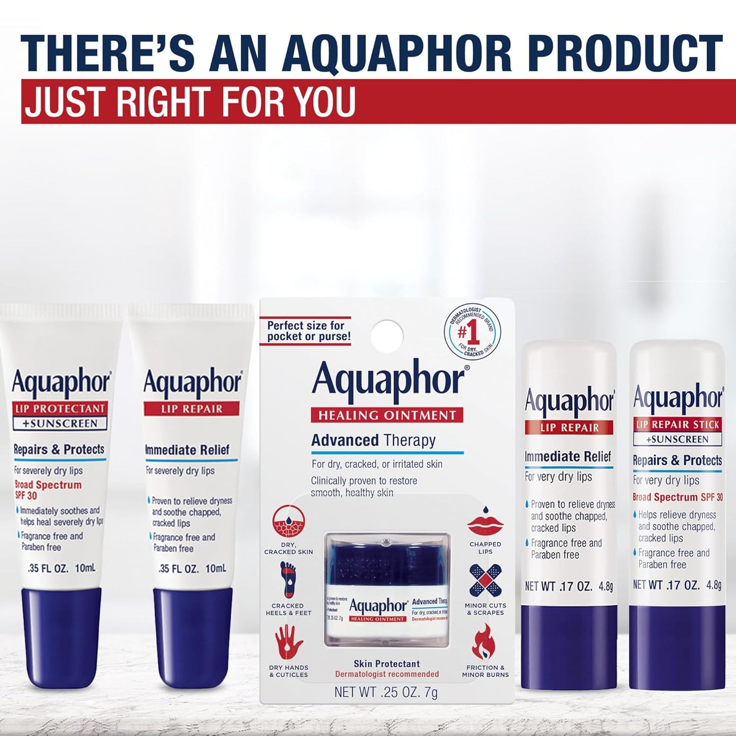 Aquaphor Lip Repair - Soothe Dry, Chapped Lips - Two .35 oz. Tubes