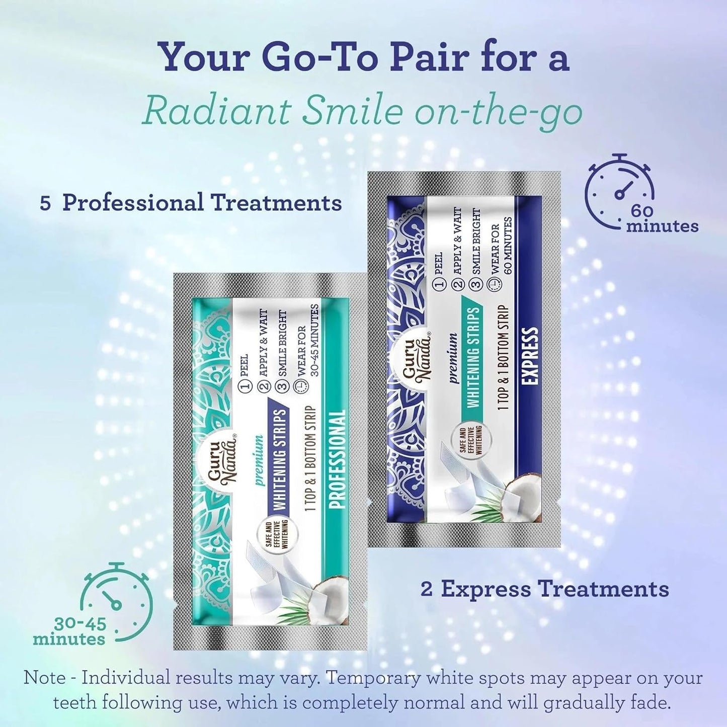 GuruNanda Teeth Whitening Strips - 7-Day Treatment with Non-Slip, Dry Strip Technology - Whitening Designed with Care for a Brighter Smile