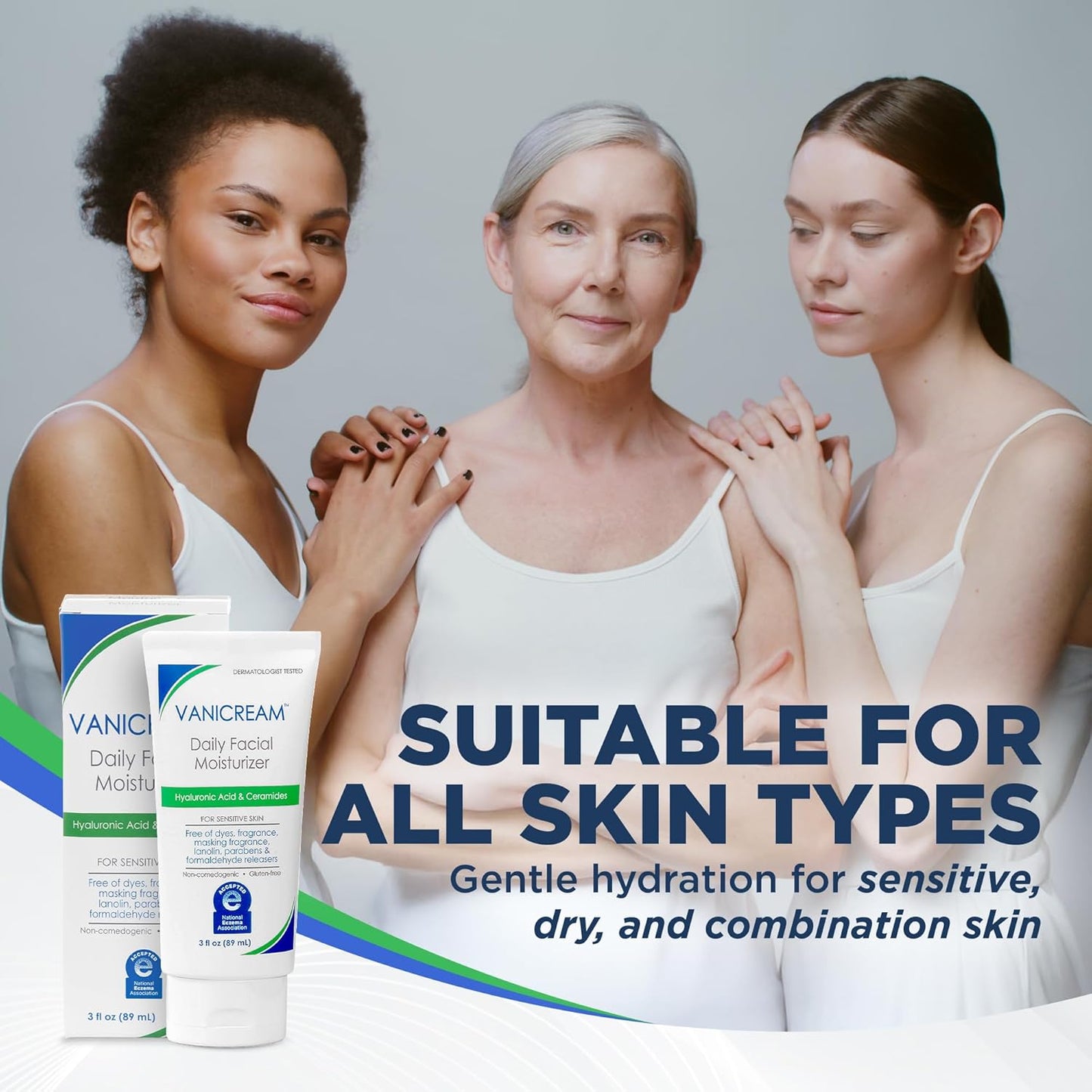 Vanicream Daily Facial Moisturizer With Ceramides and Hyaluronic Acid - Formulated Without Common Irritants for Those with Sensitive Skin, 3 fl oz (Pack of 1)