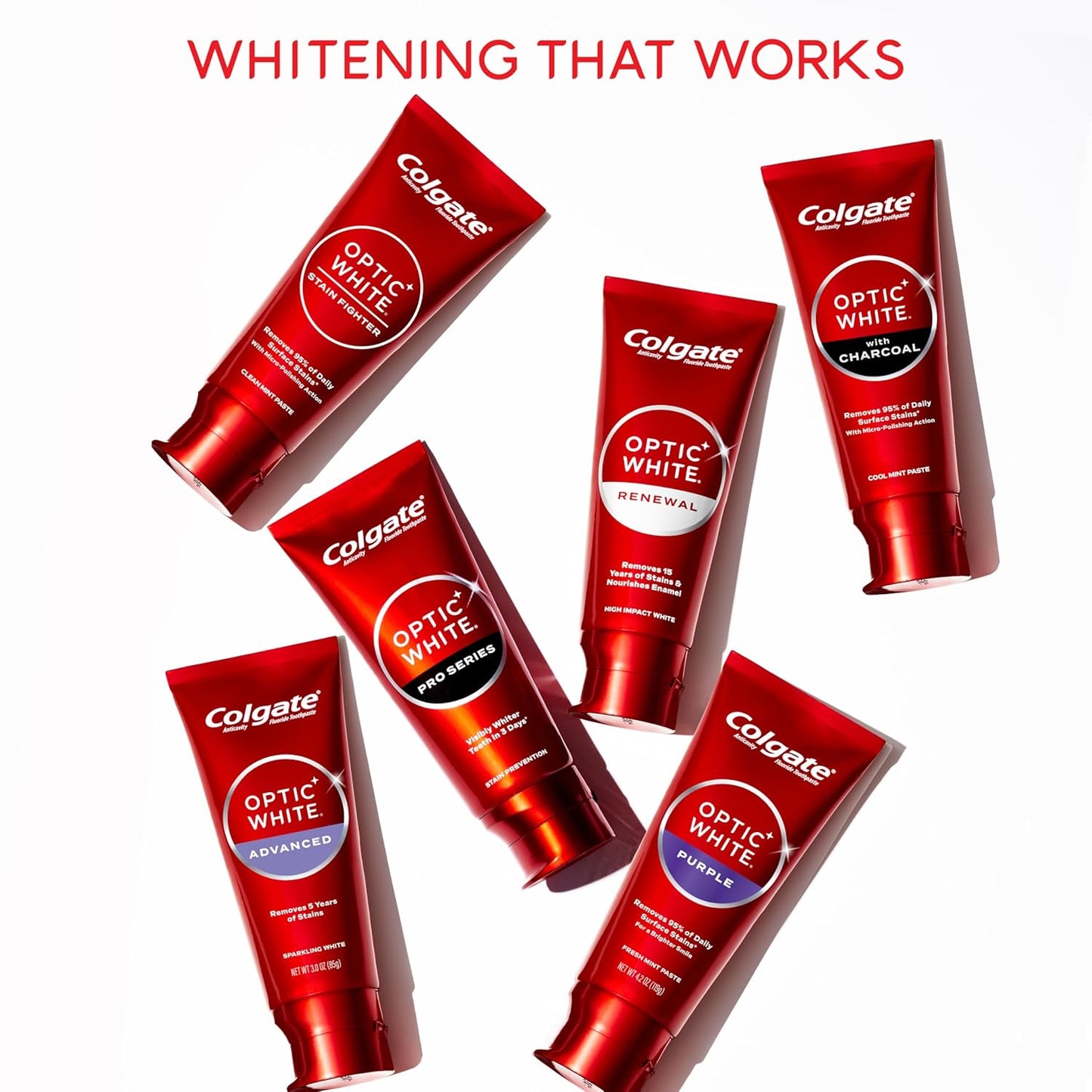 Colgate Optic White Advanced Teeth Whitening Toothpaste, 2% Hydrogen Peroxide Toothpaste, Sparkling White, 3.2 Oz, 3 Pack