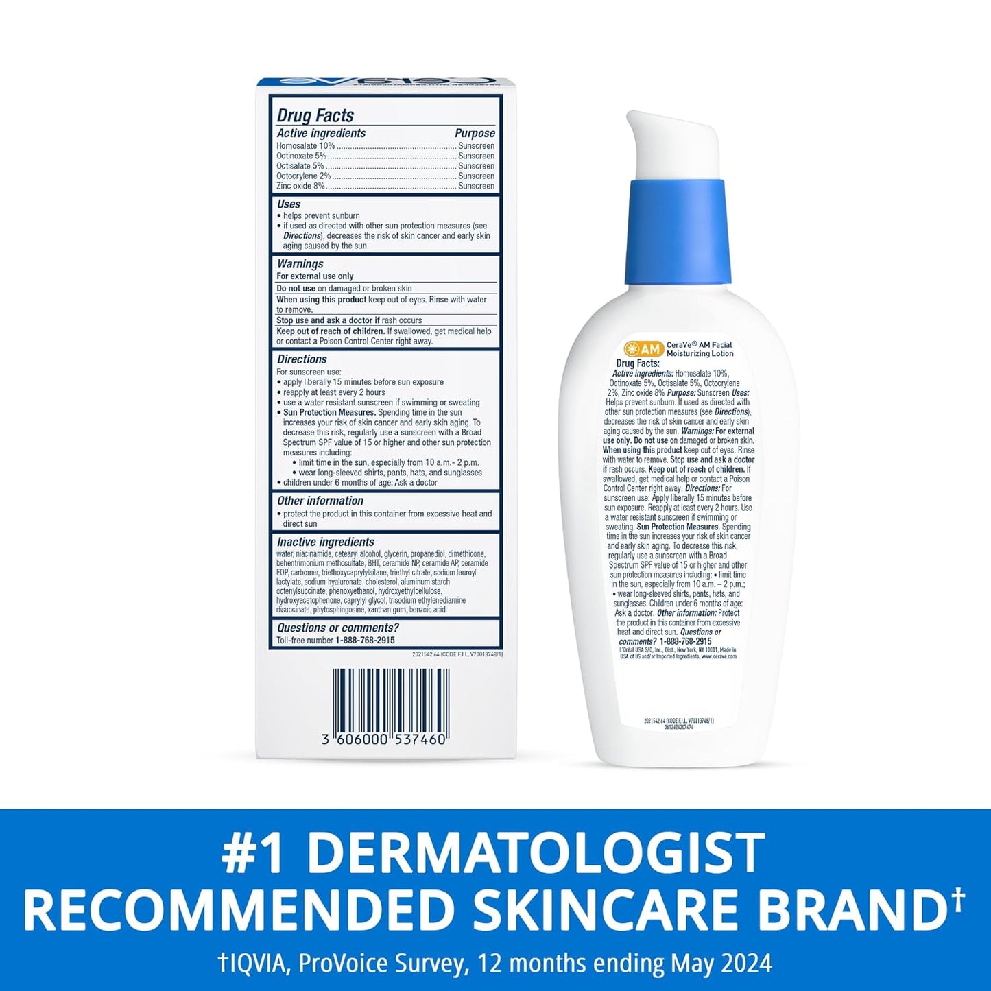 CeraVe AM Facial Moisturizing Lotion with SPF 30, Oil-Free Face Moisturizer with SPF, Formulated with Hyaluronic Acid, Niacinamide & Ceramides, Non-Comedogenic, Broad Spectrum Sunscreen, 3 Ounce